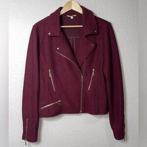 Gianni Bini Burgundy Knit Moto Ribbed Jacket Size Large
